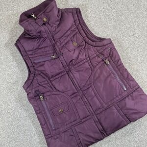 Vanity Womens Small Purple Puffer Vest Quilted Zip Snap Pockets Jacket
